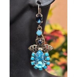 Vintage NIKOLAS FRANGOS Blue Swarovski Crystal Chandelier Earrings, Stunning!